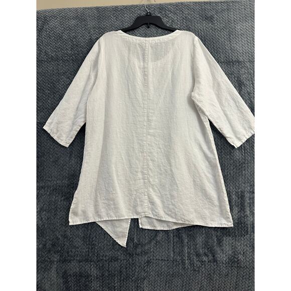 Kleen White 100% Linen Top XL Lagenlook Flowy Beachy Embroidered - Picture 12 of 12